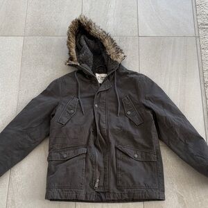 Old Navy Dark Gray Hooded Jacket with Faux Fur Trim